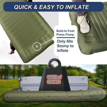 Origem Self-Inflating Camping Mat - Lightweight & Compact Sleeping Pad with Foot Pump - Ideal for Hiking, Beach, Travel, Tent & Hammock (Army Green)