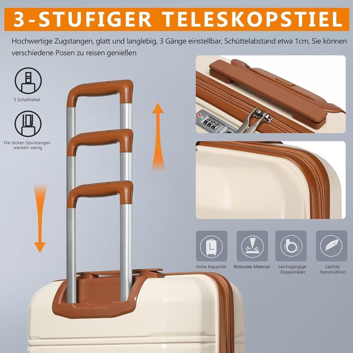 Набір валіз Joyway 5шт з жорстким корпусом, 4 колеса та TSA-замок. В комплекті: косметичка та сумка. Колір: білий/коричневий