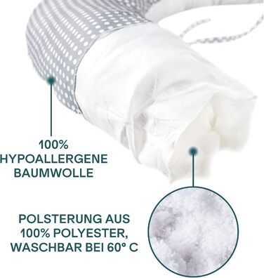 Подушка для годування Koala Babycare XXL: подушка для вагітних, для сну на боці, з бавовняним чохлом, сертифікований медичний виріб, подушка для дорослих (сірий - білий) X-Large сірий - білі крапки