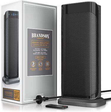 Керамічний обігрівач Brandson 2000W, тихий, енергоощадний, з дистанційним керуванням, холодний режим, 2 потужності, осциляція, для офісу, вітальні, спальні, чорний