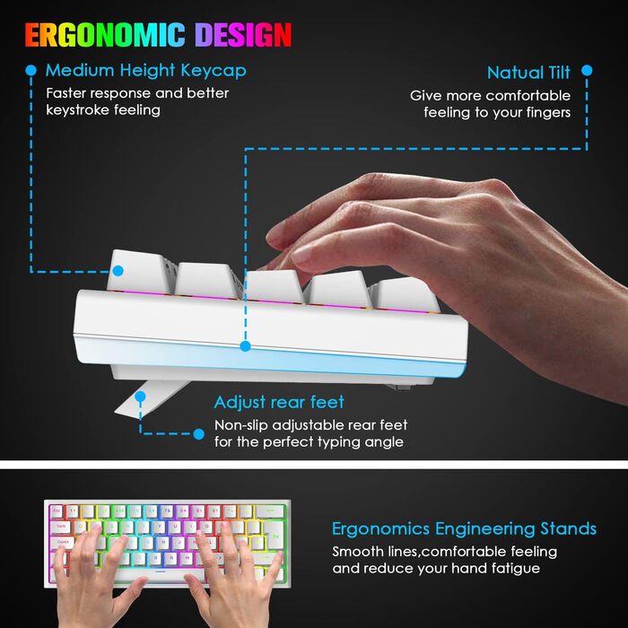 Ігрова комбінація клавіатури та миші MAGIC-REFINER: механічна клавіатура 62 клавіші, миша 12000 DPI, RGB-підсвічування, USB-C, для PC/Mac/Win, білий (червоний перемикач)