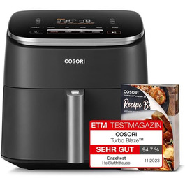 Фритюрниця Cosori Turboblaze 9-в-1, 6 л, аерофритюрниця, тиха, енергоощадна, з 5 швидкостями, для смаження, запікання, грилю, ферментації, дегідрації, 87 рецептів, темно-сіра