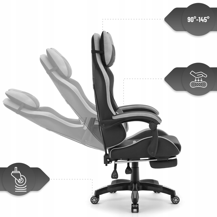 Ігрове крісло HELL'S CHAIR HC-1039 2.0 Black-Grey, тканина