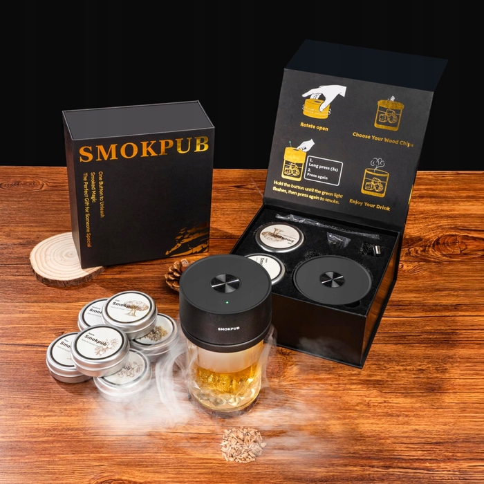 Набір для копчення віскі SMOKPUB із вбудованим запальником та 6 видами стружки