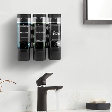 Настінний диспенсер для мила та гелю для душу з 3 відсіками (300мл, ABS, чорний)