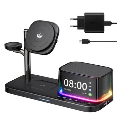 MagSafe Зарядний Стенд 5-в-1 45W Qi2.2: Бездротова Зарядка iPhone 17/16, Apple Watch Ultra, Годинник, Нічник, Спікер