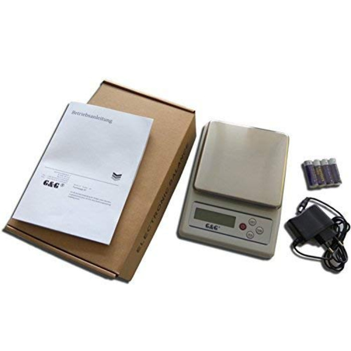 Кухонні ваги G&G KF6K: 6 кг / 0.1 г, автоматичне вимкнення, цифрова вага, з адаптером та батареями