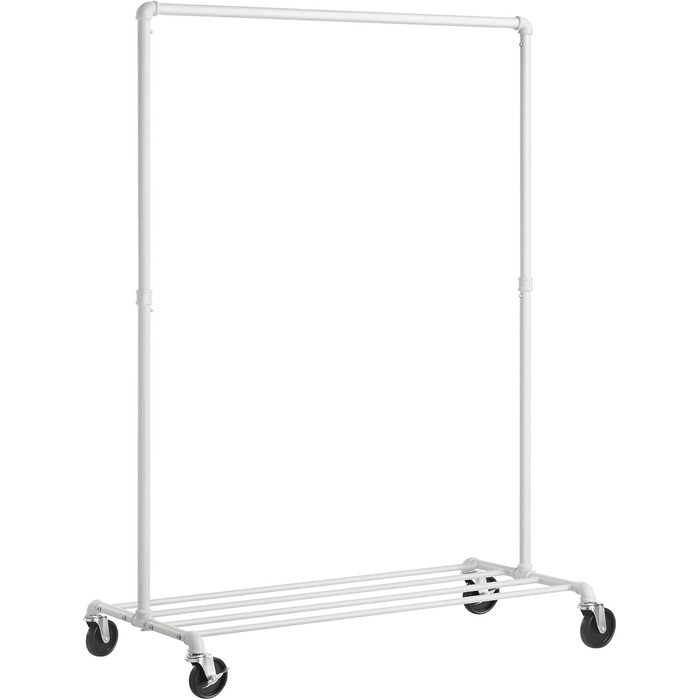 SONGMICS Clothes Rack, Garment Rod, with Wheels, Load Capacity up to 90 kg, Coat Rack with 1 Garment Rod and Shelf, Industrial Design, for Bedroom, Laundry Room, HSR61BK (White)