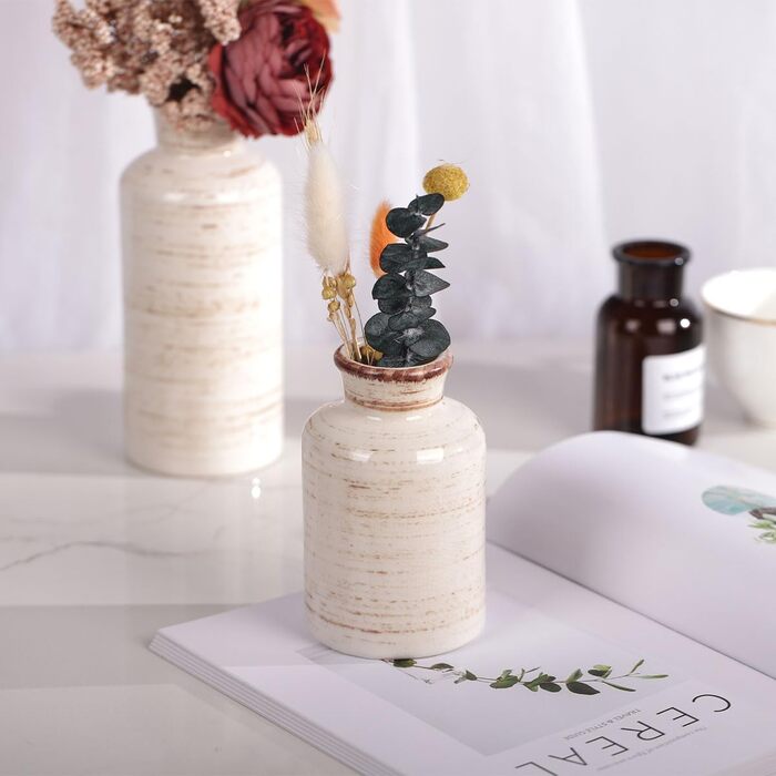 Набір керамічних ваз білого кольору – 3 шт., вази в стилі бохо, сучасний сільський інтер'єр, декор для вітальні, прихожої, полиці, каміна, полиці (Hp009)