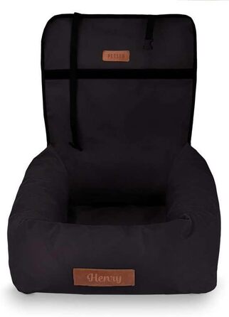 Крісло для собак у машину Petsen з іменем, чорне, для маленьких собак, з поводом