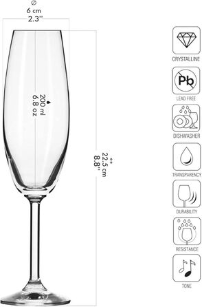 Krosno Champagne Flutes | Set of 6 | 200 ML | Venezia Collection | Perfect for Home, Restaurants, and Parties | Dishwasher Safe