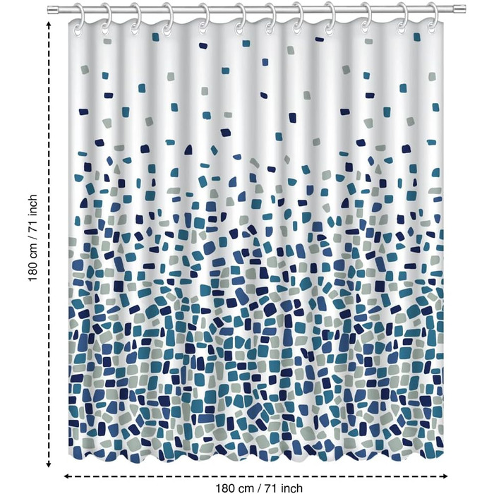 Завіса для душу ANSIO, антигрибкова, 180x180 см, 100% поліестер, мозаїчний візерунок, блакитний, 1 шт.