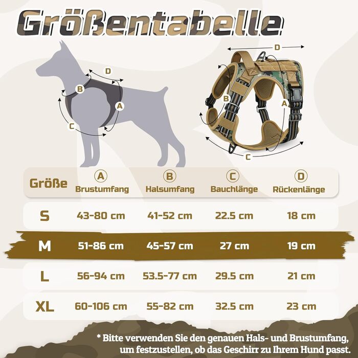Нагрудник для собак Rabbitgoo середнього розміру, анти-тяга, регульований, з ручками, міцний, тактичний, з металевими пряжками, камуфляжний, коричневий (M, 1 шт.)