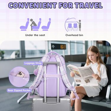 Шкільний рюкзак Tanou для дівчаток, водонепроникний, з ручкою-телескопом, візерунок 'каваї', 9-16 років (фіолетовий)