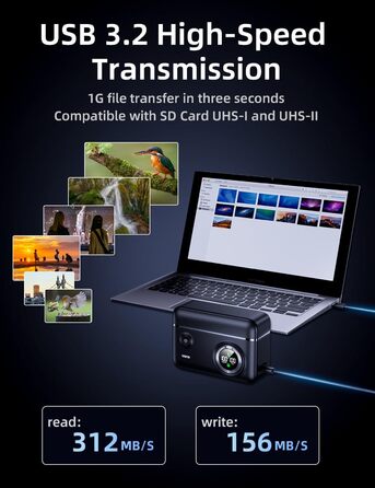 Зарядний пристрій USB-C 20W для акумуляторів Nikon EN-EL15c з SD-картрідер та індикатором заряду, сумісний з Nikon Z8, ZR, Zf, Z6III, D850, Z7II, Z6II, Z7, Z6, D7500, D750, Z5, D810, Z5, D810