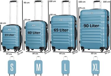 Набір валіз Zelsius 4 шт. рожевий колір | ABS, з кодовим замком, 4 колеса, внутрішня перегородка | Ручна валіза, набір валіз, Trolley, велика валіза (сталево-блакитний)