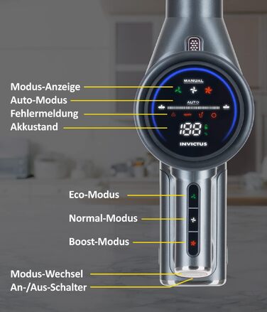 Бездротовий акумуляторний пилосос Genius Invictus X8 Pro FACELIFT: ручний, без мішка, 50 хв роботи, 400 Вт, HEPA фільтр, LED, 12 насадок
