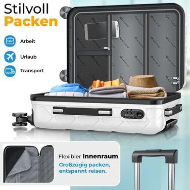 Валіза KESSER® 120L з ABS-пластику з кодовим замком, вагами та органайзером | Чемодан на колесах для подорожей та бізнесу (75cm, білий)