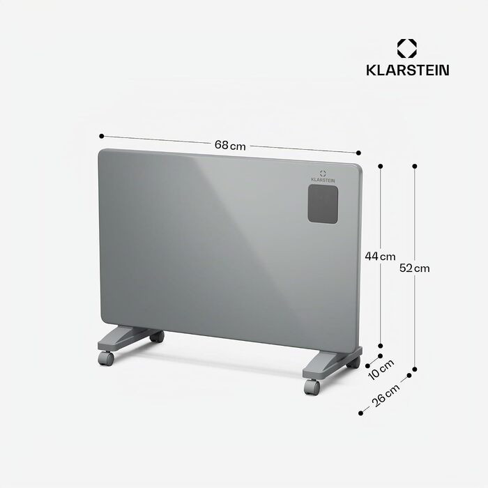 Конвекторний обігрівач Klarstein Bansin Smart 2500 Вт з керуванням через додаток, X-подібний нагрівальний елемент, захист від перегріву, IP24, сірий