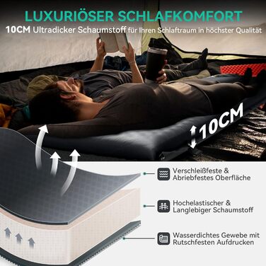 Каремат HIKENTURE самонадувний, 10 см товщини, для кемпінгу, туризму та подорожей, сірий