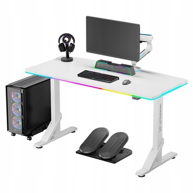 Ігровий стіл Ultradesk IRON WHITE, 132,5x60,5 см, регулювання висоти 71-81 см