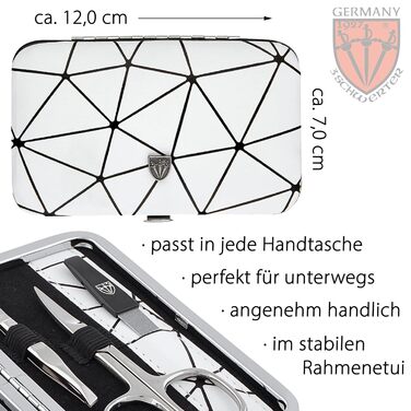 Набір для манікюру DREI SCHWERTER 'Genova' 6 предметів | Німецька якість | Чорний кейс з екошкіри | В комплекті: ножиці, щипці, кусачки, скляний наперсток, пінцет, алмазний наперсток