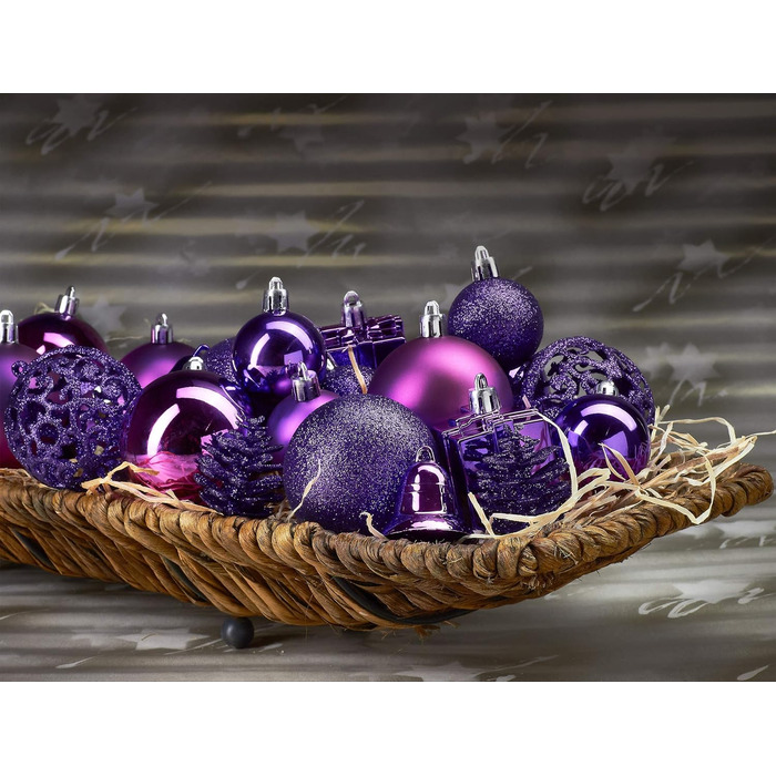 Набір прикрас на ялинку BRUBAKER 101 шт. з верхівкою, кремово-білий, фіолетовий