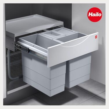 Система сміттєзбірника для кухні Hailo 3644912, 3 відра, загальний об'єм 29 л, для шаф від 50 см, світло-сірий