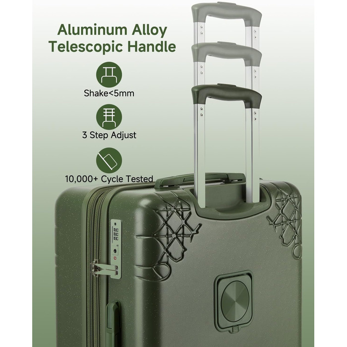 Набір валіз Sea Choice: 3 валізи з жорстким корпусом, розширювані, з 4 колесами, легкі, з TSA замком (зелений, ручна поклажа 20 дюймів)