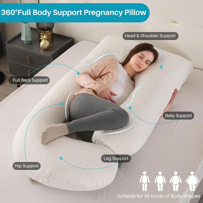 М'яке вагітне крісло GKXLH – подушка для вагітних для підтримки спини, живота, стегон, ніг, J-подібна подушка для вагітних для підтримки всього тіла, знімний чохол (білий)