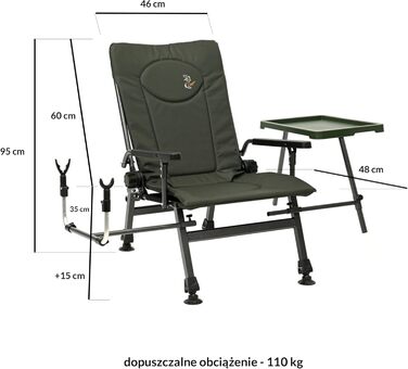 Крісло для риболовлі Carp Angelstuhl F5R ST/P Deluxe з високою спинкою, столиком та тримачем для вудлищ, матеріал: поліестер