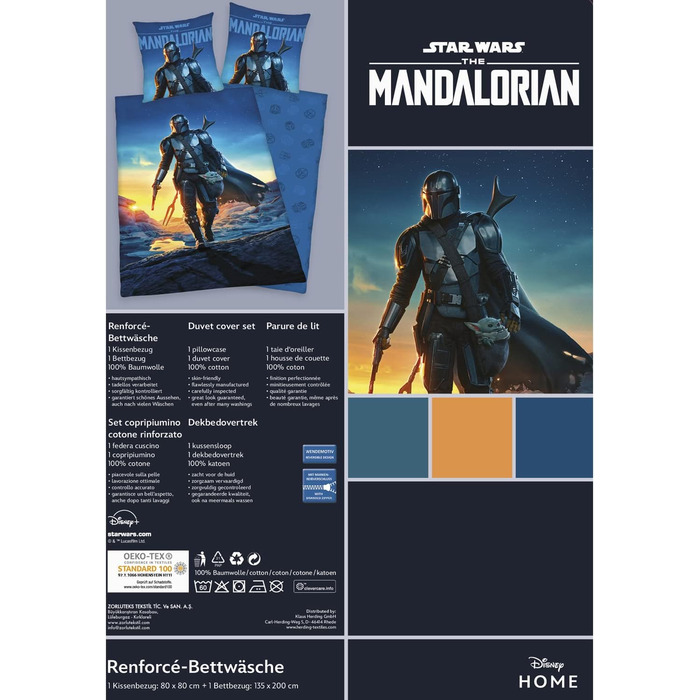 Постільна ковдра та наволочка Star Wars The Mandalorian, 100% бавовна, 135x200 см, 80x80 см