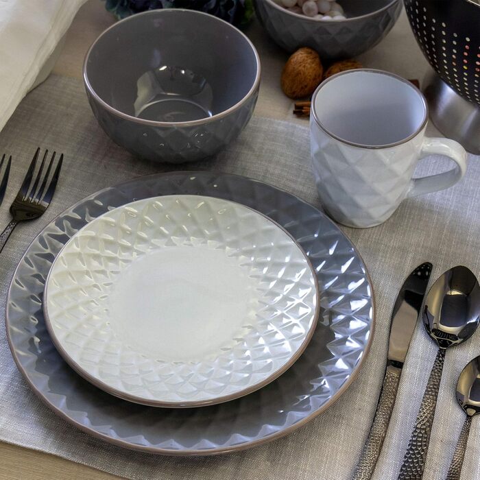 Набір посуду Elama Tahiti з каменю, 16 предметів, сірий та перламутровий