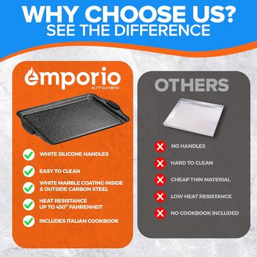 Набір форм для випічки Emporio Kitchen – антипригарне покриття, набір форм з вуглецевої сталі з сірими силіконовими ручками, без PFOA, PFOS, PTFE, рецептурник в комплекті, деко для випічки (до 230°C), сірий, набір з 25 шт.