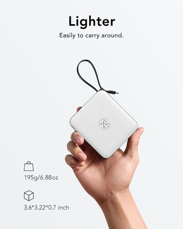 Power Bank VRURC 10000mAh з кабелем: компактний акумулятор USB-C, 22.5W, LED-дисплей, сумісний з iPhone та Huawei (зелений)