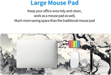 Килимок для миші XXL, 90 x 40 см, Аніме-стиль, дизайн, для геймінгу та офісу, чорний, з гумовою основою та прошитими краями