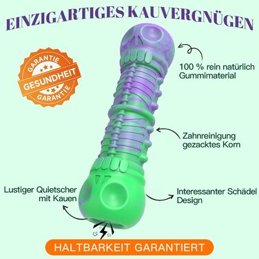 HETOO Dog Toy, indestructible, robust, squeaking, chew toy for aggressive chewers, large and medium dog breeds, dental care (Large, Purple Green)