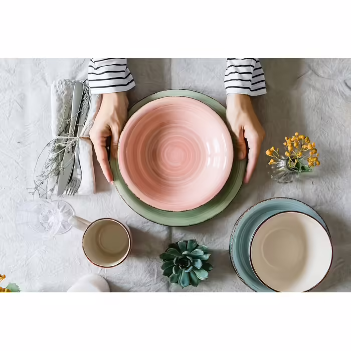 MÄSER Dinnerware Set for 6 People in Modern Vintage Look, 12-Piece Tableware Set, Hand-Painted, Blue, Stoneware, Smoke Blue (Bel Tempo II)