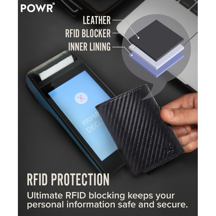 Чоловічий металевий картхолдер POWR Wallet з відділенням для монет. Мінімалістичний картхолдер для чоловіків (чорний карбон)