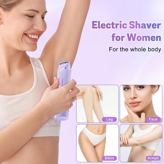 Триммер для бікіні 2025 року: 2-в-1 для жінок, водонепроникний, безболісний, для тіла. Повний комплект для догляду за інтимною зоною. Колір: фіолетовий