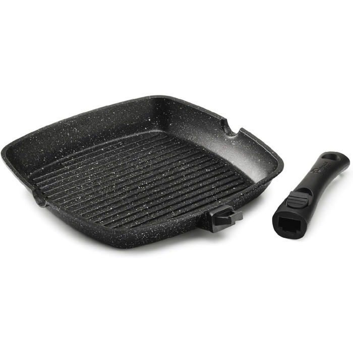 Pradel Excellence Гриль-сковорода алюмінієва лита 28x28 см з кришкою, антипригарне покриття (камінь), знімний ручка, для всіх плит - 28 см