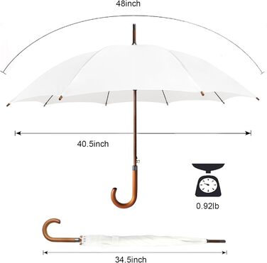 SoulRain Парасолька з класичною дерев'яною ручкою, автоматичне відкриття, вітростійка, прозора, незламна, 121.9 см