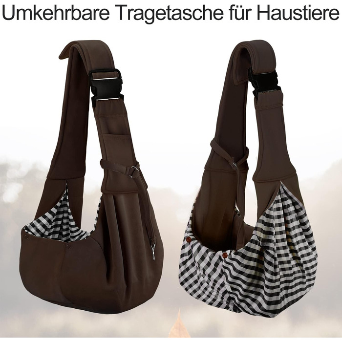 PetLoft Сумка-переноска для собак, реверсивна, регульована, крос-боді, з кріпленням для нашийника (колір: коричневий)