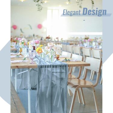 Showgeous 6-Piece Cheesecloth Table Runner Dusty Blue, 90 x 300 cm Table Runner Boho Style Rustic Gauze Fabric Table Decoration for Vintage Wedding, Birthdays, Baby Shower, Holiday Party