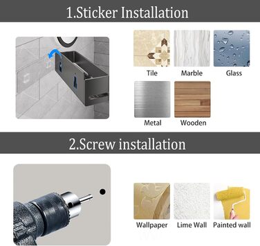 Настінна полиця для ванної кімнати (5 шт. в наборі) з мильницею та тримачем для зубних щіток, без свердління, для ванної та кухні (сірий) (сірий - 2 яруси)