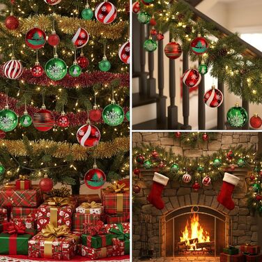 Набір прикрас на ялинку Ilauke, 44 шт. Ялинкові кулі пластикові червоно-білі, 3 та 6 см. Декорації для ялинки, різдвяний декор, вечірка, дім, весілля, Різдво, червоний, білий