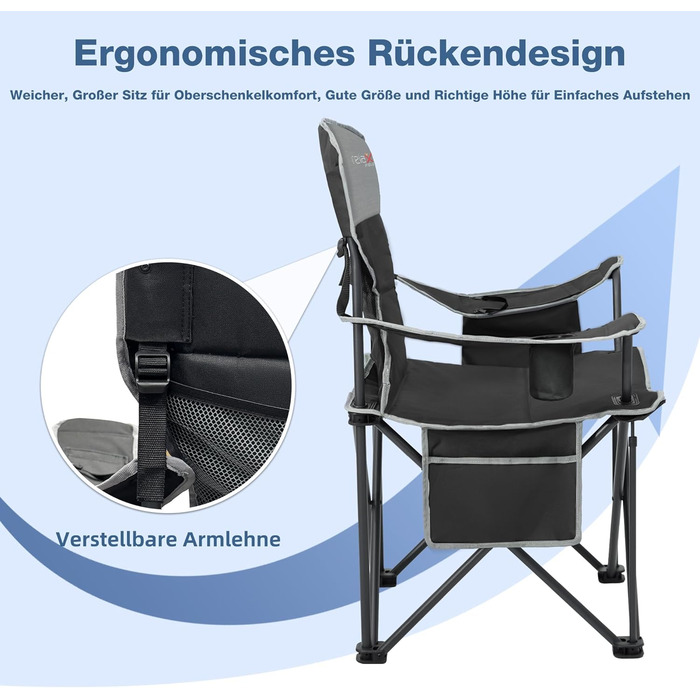 Кемпінговий стул складний RELAX FIELD 200KG з підстаканником та сумкою-холодильником, чорний