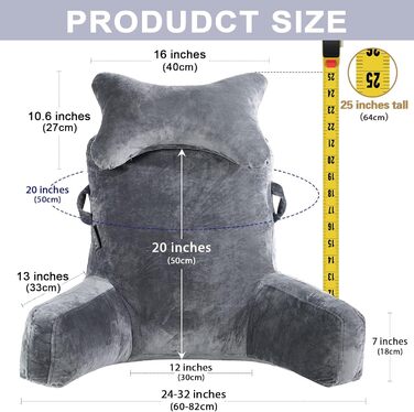 Підкова для читання з регульованою підтримкою шиї та спини - сірого кольору. Підходить для читання, перегляду телевізора в ліжку, на дивані чи на підлозі.