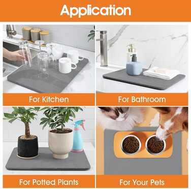 Підставка для сушіння посуду Snuggery, 61 x 40.6 см, сіра, з кремнеземом, швидковисихаюча, антиковзаюча