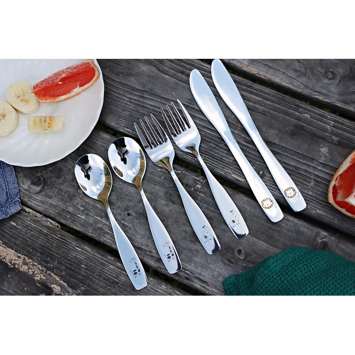 Набір дитячого столового прибору EXZACT Kinderbesteck Set 18-ти частинний з нержавіючої сталі для дітей від 2 років - з гравіюванням, придатний для миття в посудомийній машині (Safari X 18)